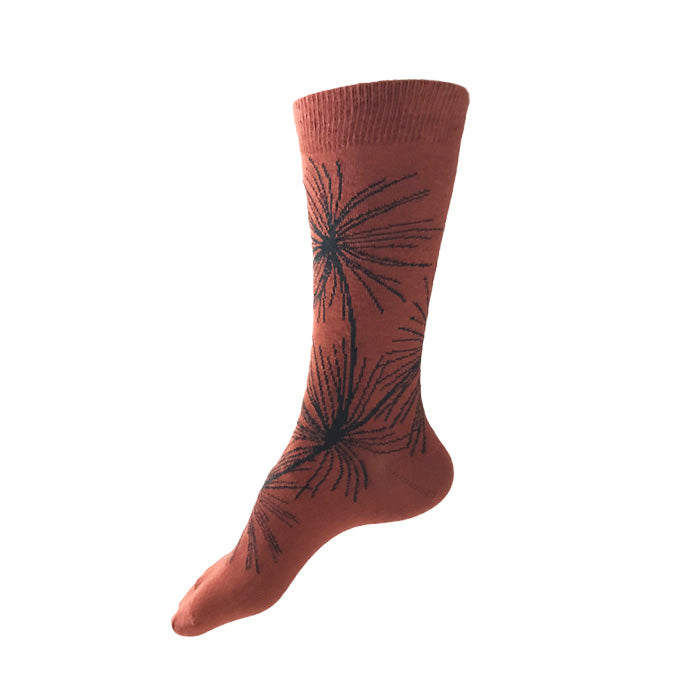 MADE IN USA women's cotton sock in rust with Japanese-style pine tree by THIS NIGHT