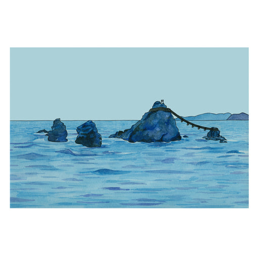 Archival print of Meoto-Iwa (the Wedded Rocks) from A Year in Japan by Kate T. Williamson