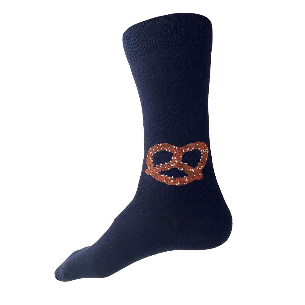 Made in USA men's fun navy cotton pretzel socks by THIS NIGHT