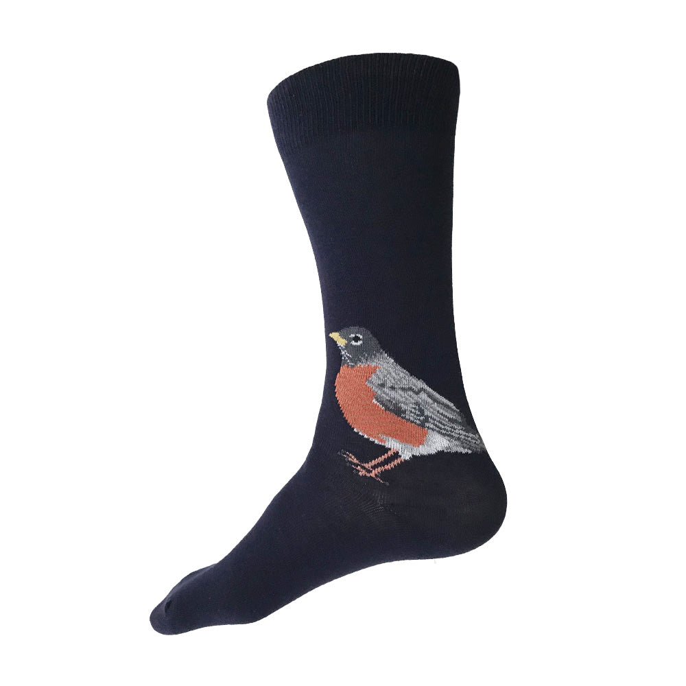 MADE IN USA men's navy cotton Robin bird socks by THIS NIGHT