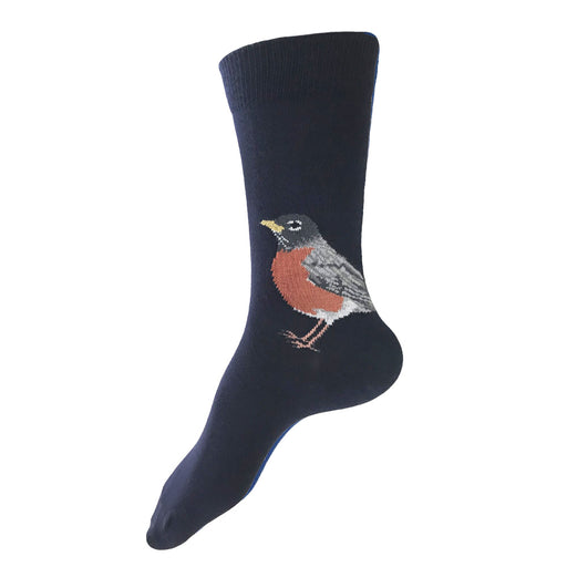 MADE IN USA women's navy cotton Robin bird socks by THIS NIGHT
