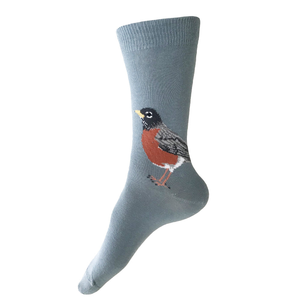 MADE IN USA women's light blue cotton Robin bird socks by THIS NIGHT