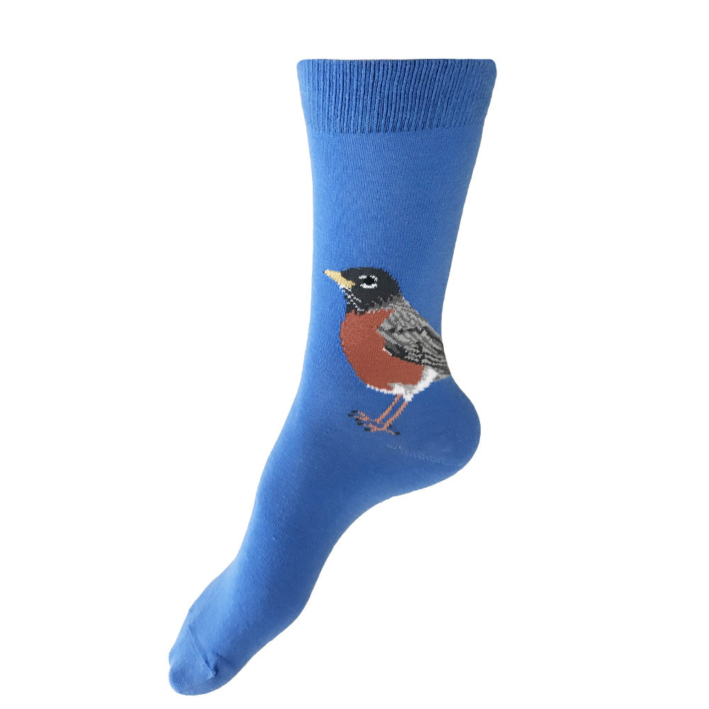 MADE IN USA women's blue cotton Robin bird socks by THIS NIGHT