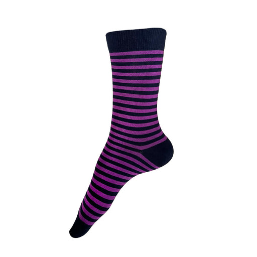 Made in USA women's navy and purple cotton striped socks by THIS NIGHT