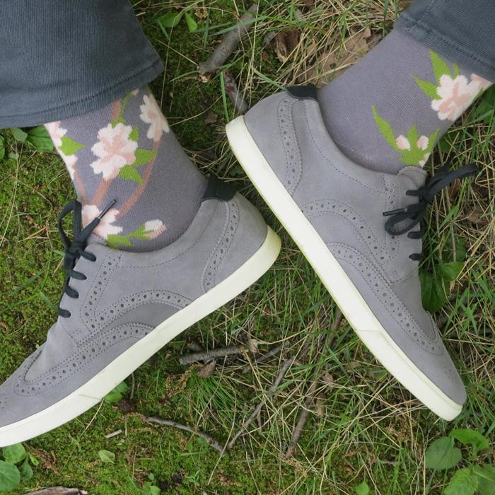 MADE IN USA men's grey cherry blossom (sakura) botanical socks by THIS NIGHT
