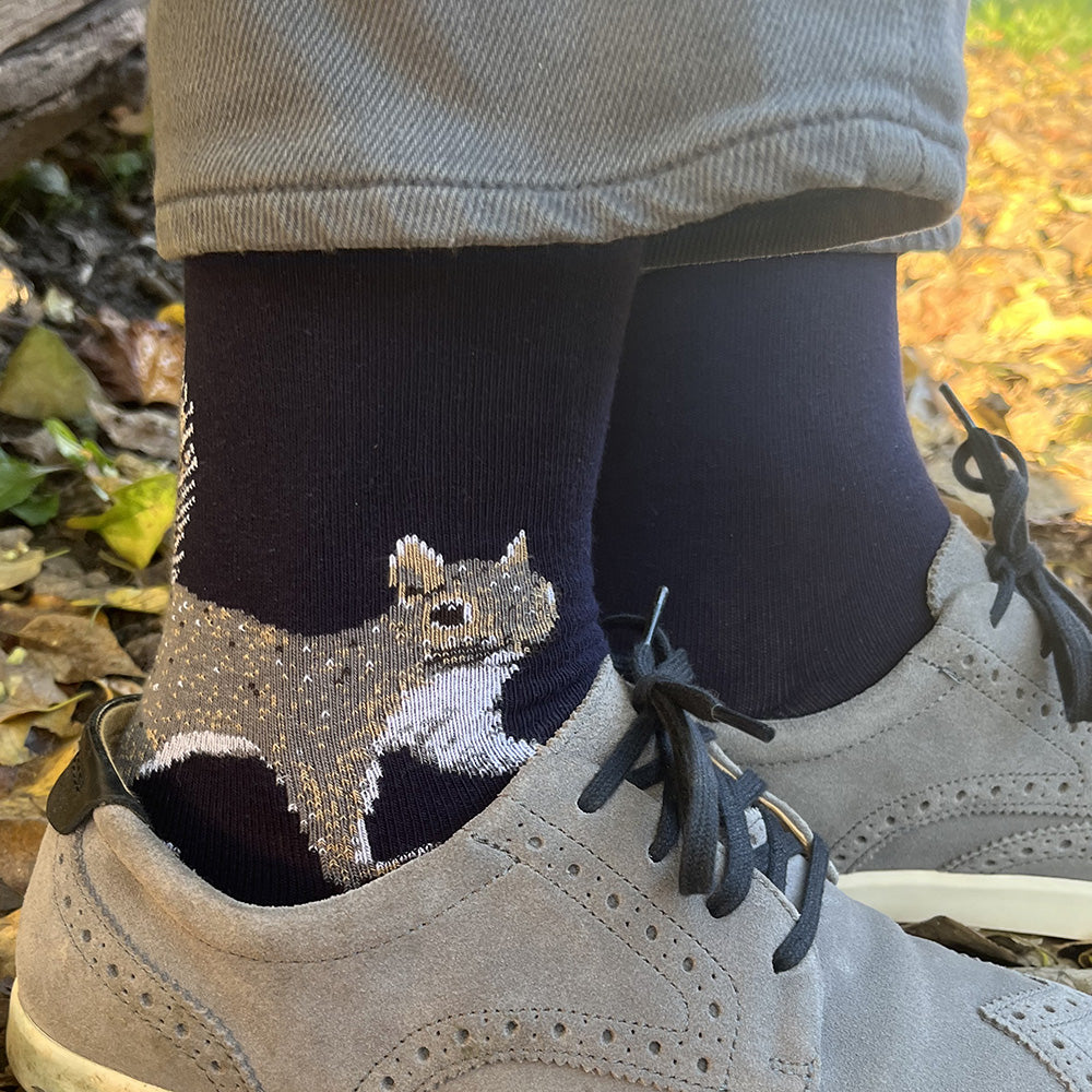 Made in USA men's navy cotton Squirrel socks by THIS NIGHT