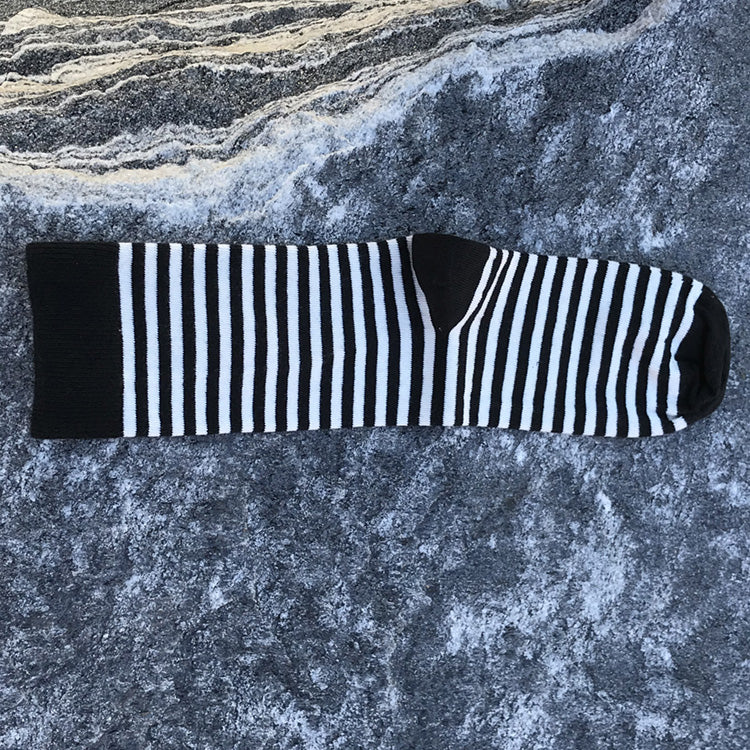 MADE IN USA women's cotton black and white striped socks by THIS NIGHT