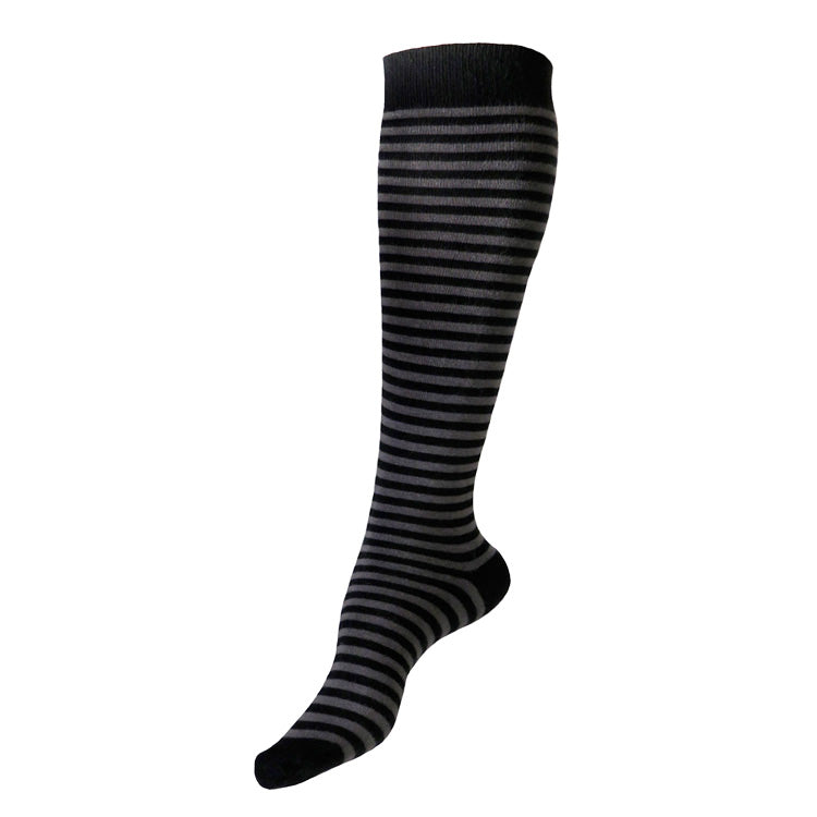 MADE IN USA women's cotton black and grey striped knee socks by THIS NIGHT