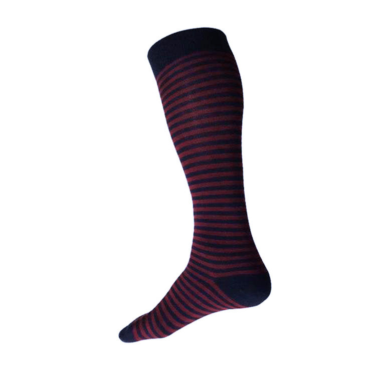 MADE IN USA men's over-the-calf cotton striped knee socks in navy + burgundy by THIS NIGHT