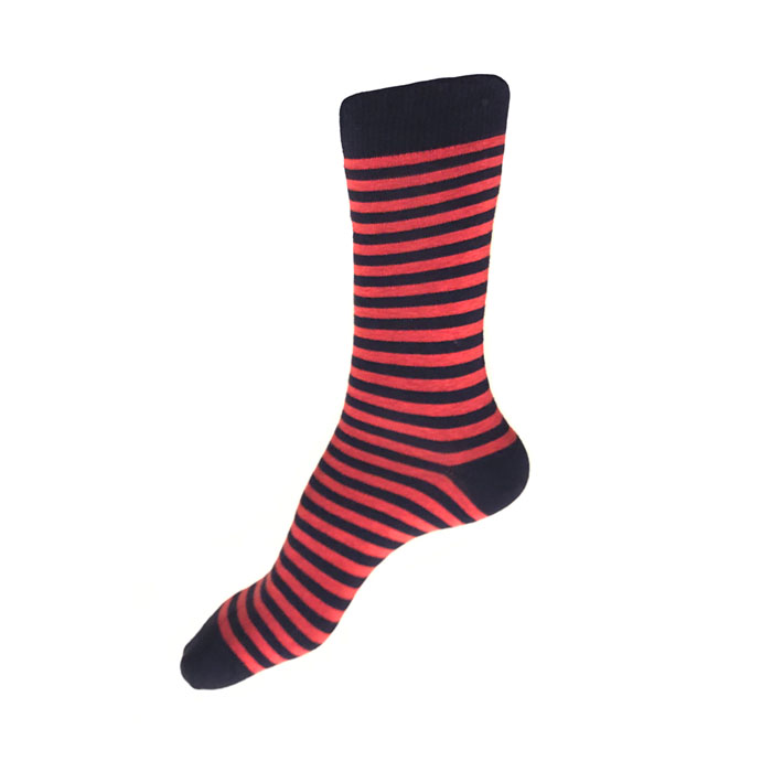 MADE IN USA women's striped cotton socks by THIS NIGHT in navy + reddish-pink