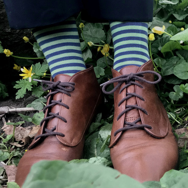 MADE IN USA women's cotton striped socks in slate blue + Statue of Liberty green by THIS NIGHT