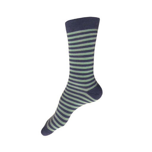 MADE IN USA women's cotton striped socks in slate blue + Statue of Liberty green by THIS NIGHT