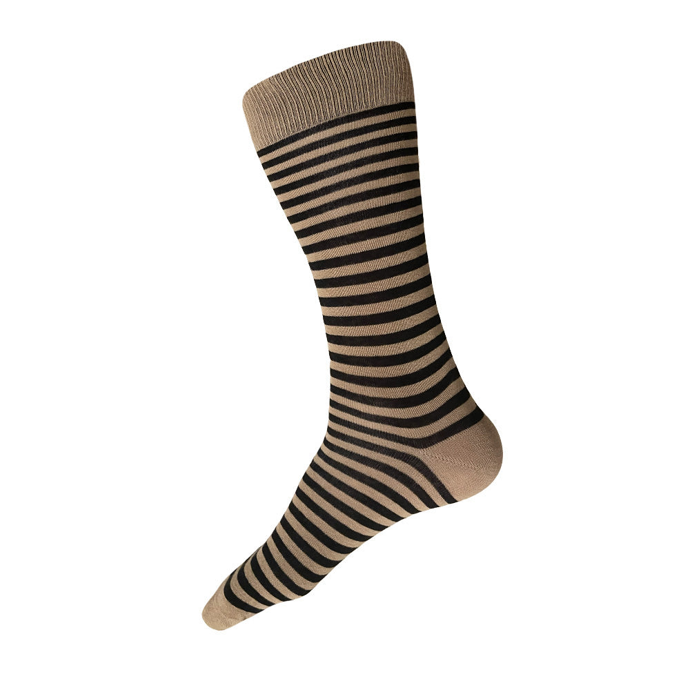 Made in USA men's striped cotton socks in tan and black by THIS NIGHT
