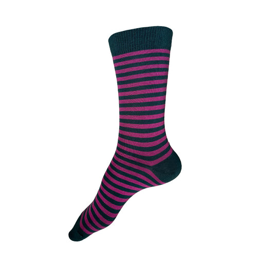 Made in USA women's striped cotton socks in teal and orchid, a nostalgic 90s color scheme