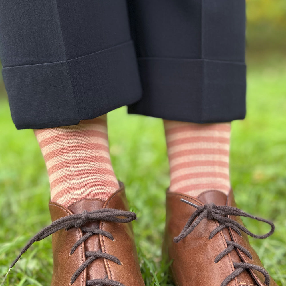 MADE IN USA women's terracotta and peach pastel striped socks by THIS NIGHT