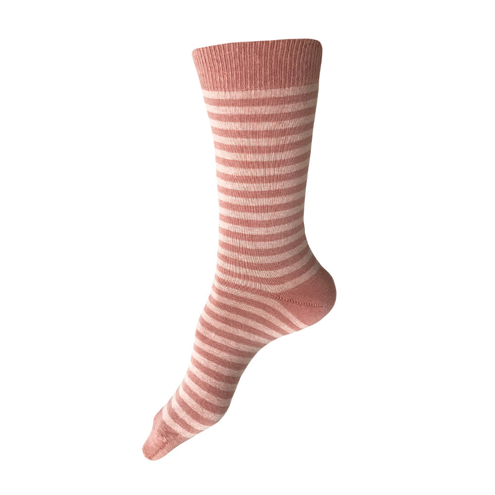 MADE IN USA women's terracotta and peach pastel striped socks by THIS NIGHT