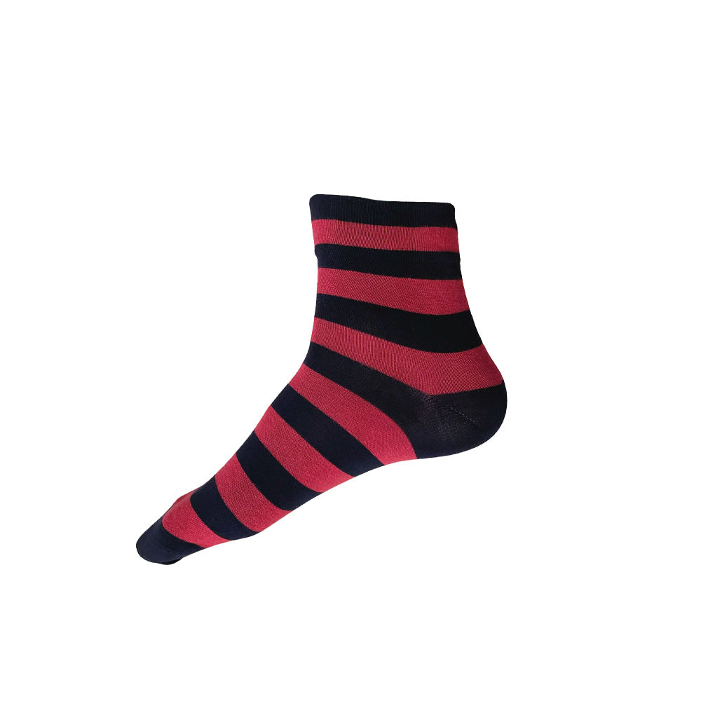 Made in USA men's short cotton ankle socks in red and navy stripes by THIS NIGHT