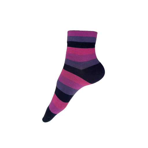 Made in USA women's striped cotton ankle socks in purples and navy by THIS NIGHT