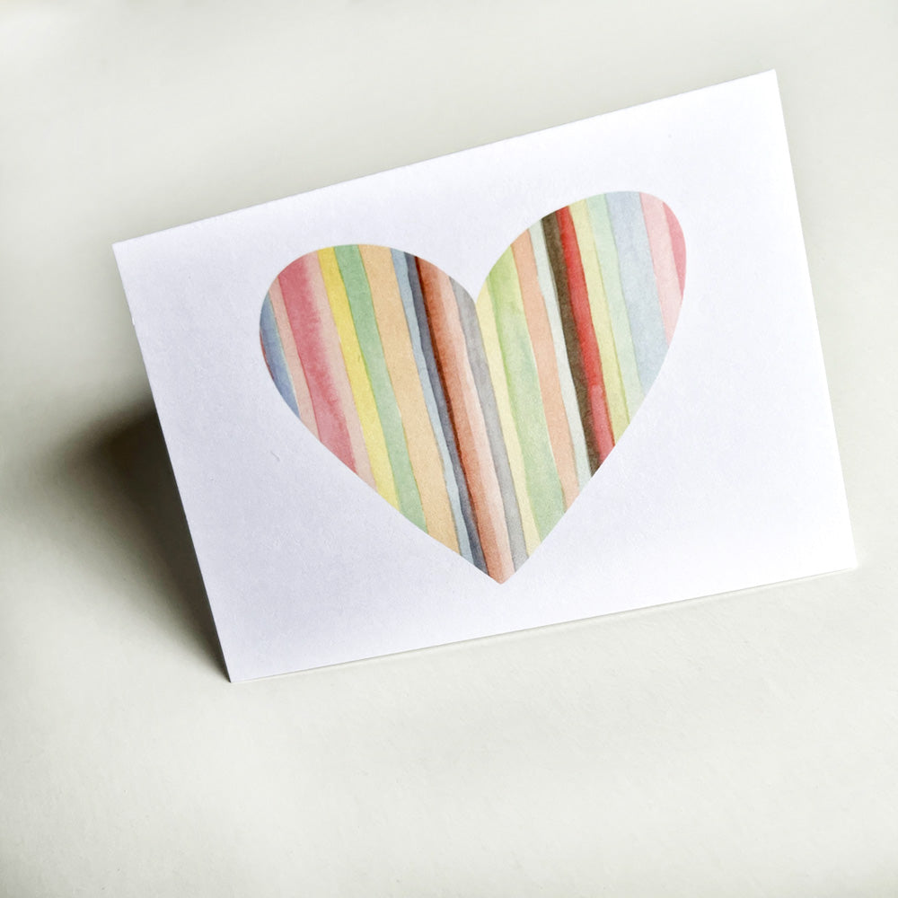 Watercolor striped heart note card set by Kate T. Williamson (perfect for Valentine's Day and thank-you notes)