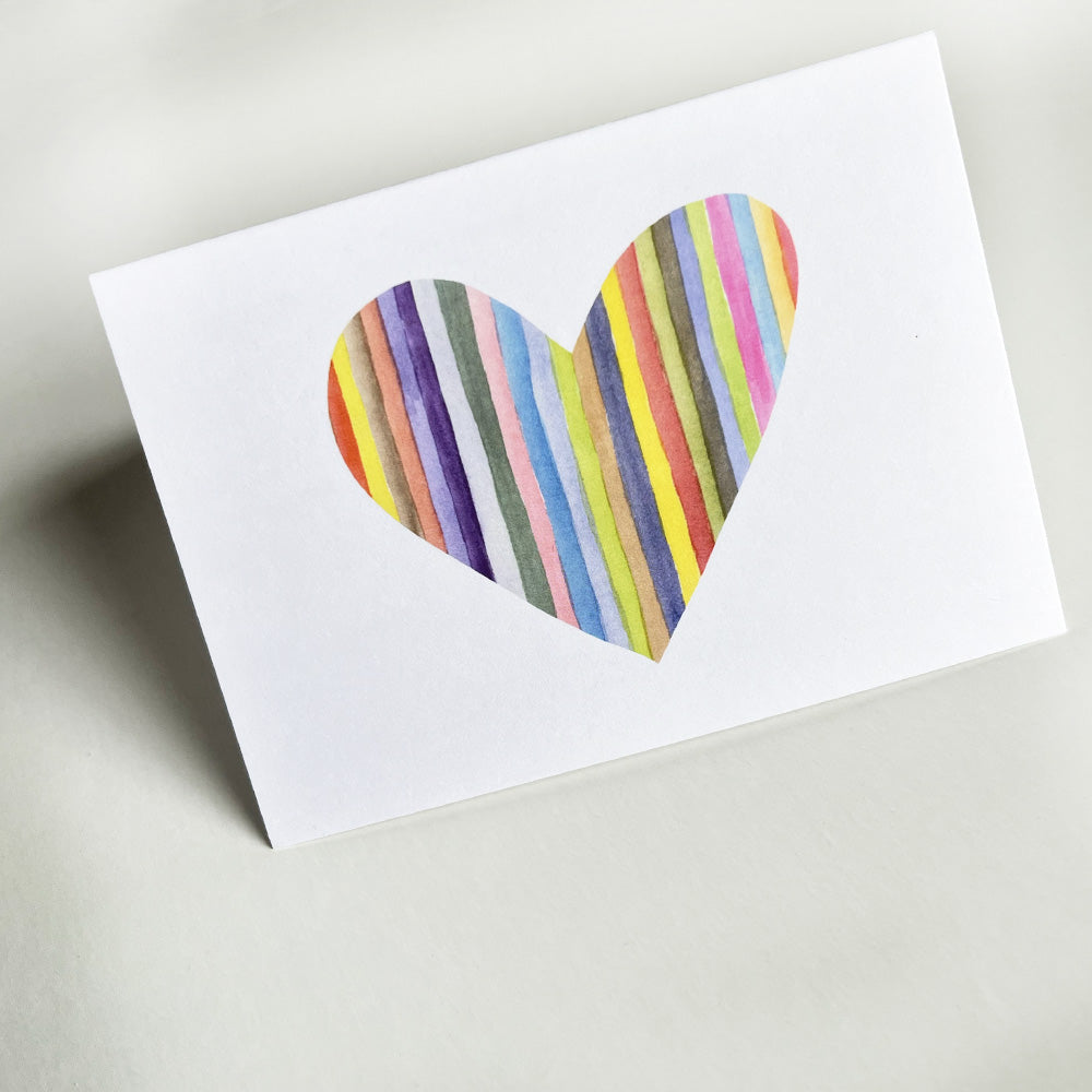 Watercolor striped heart note card set by Kate T. Williamson (perfect for Valentine's Day and thank-you notes)